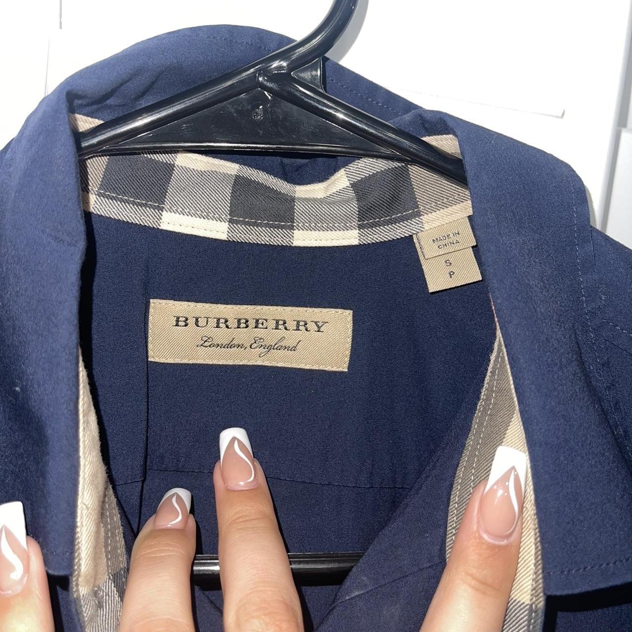 Men's Burberry Button Up Dress Shirt Navy Blue Size... | Depop