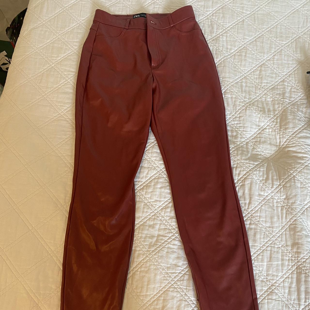 Zara Red Leather Pants Faux leather, red/garnet... - Depop