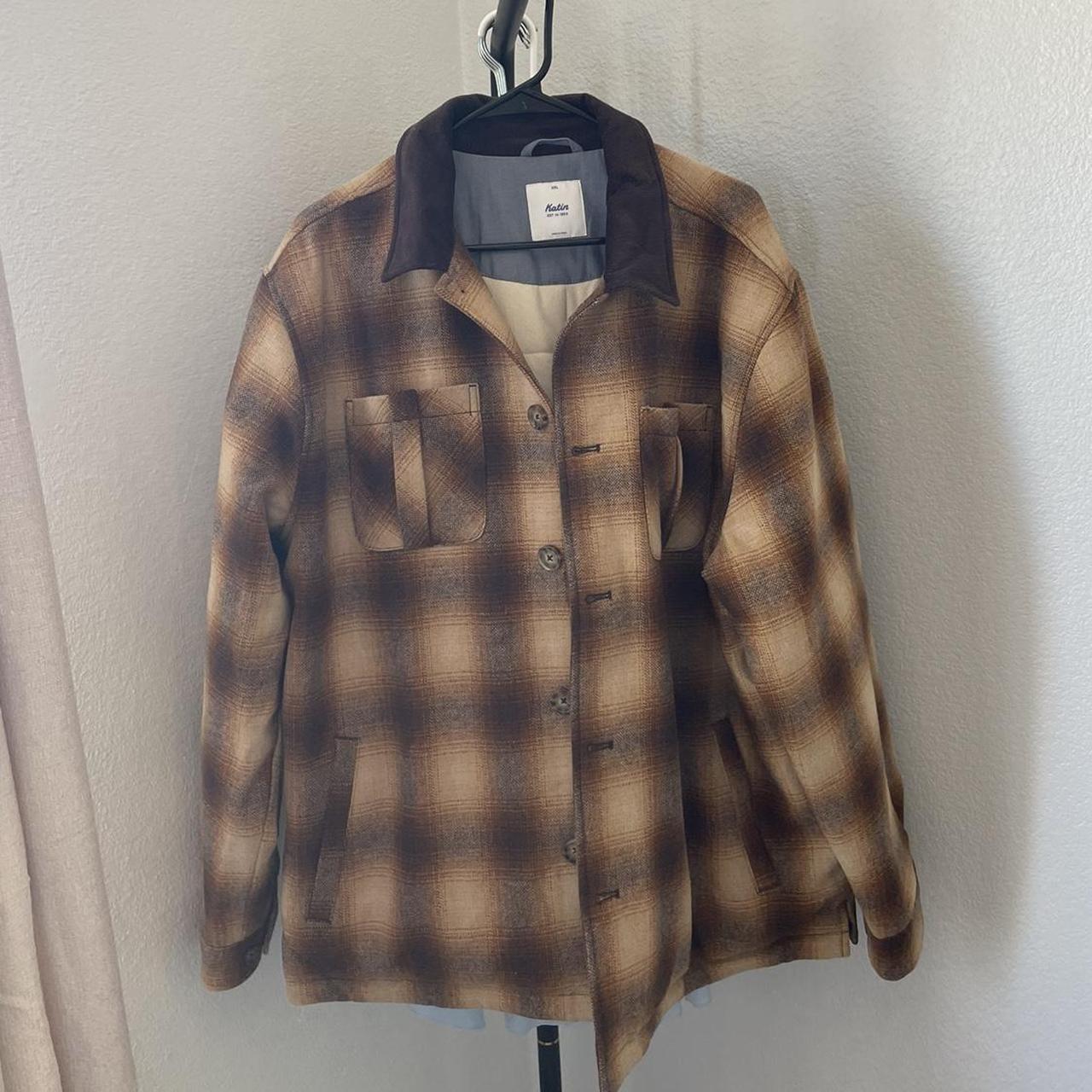 Katin plaid jacket, button up collar feature. Never... - Depop