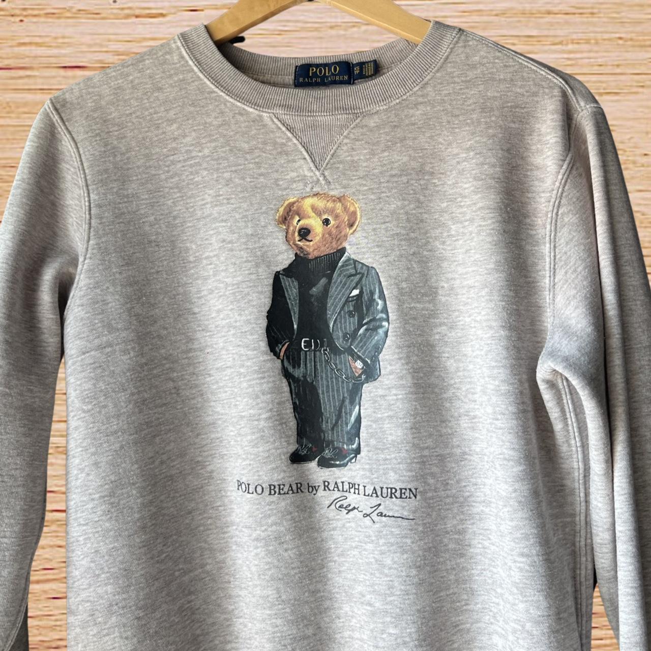 Grey polo bear sweatshirt crewneck~ New York Polo - Depop