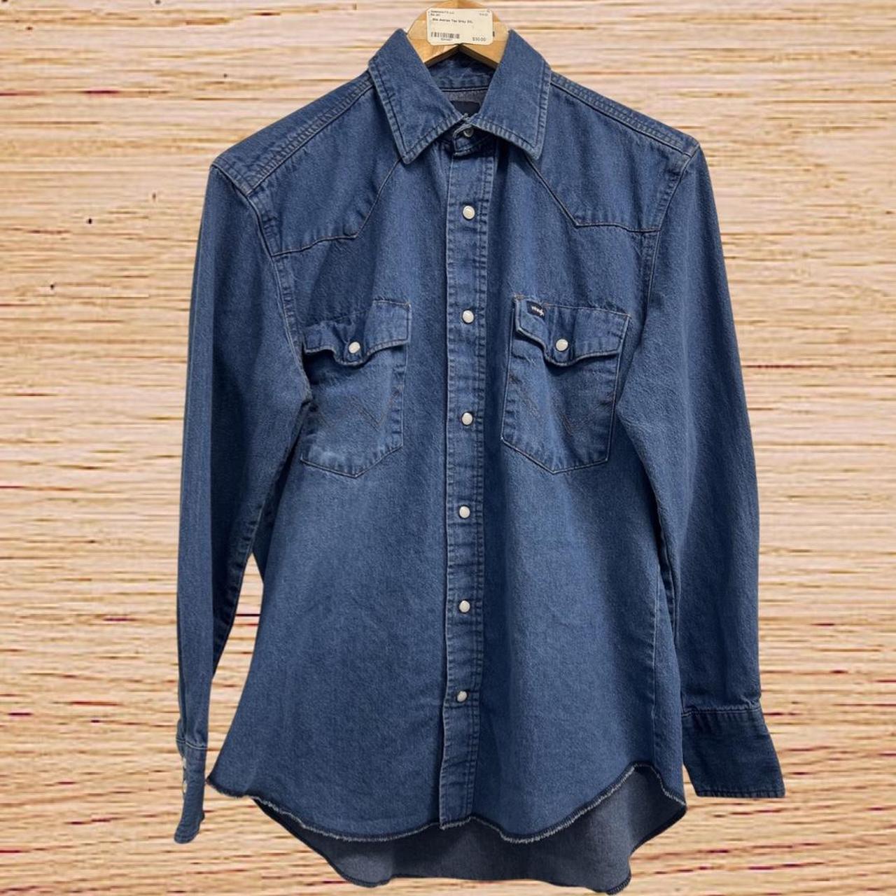 Wrangler denim shirt! Measurements: Length- 28... - Depop