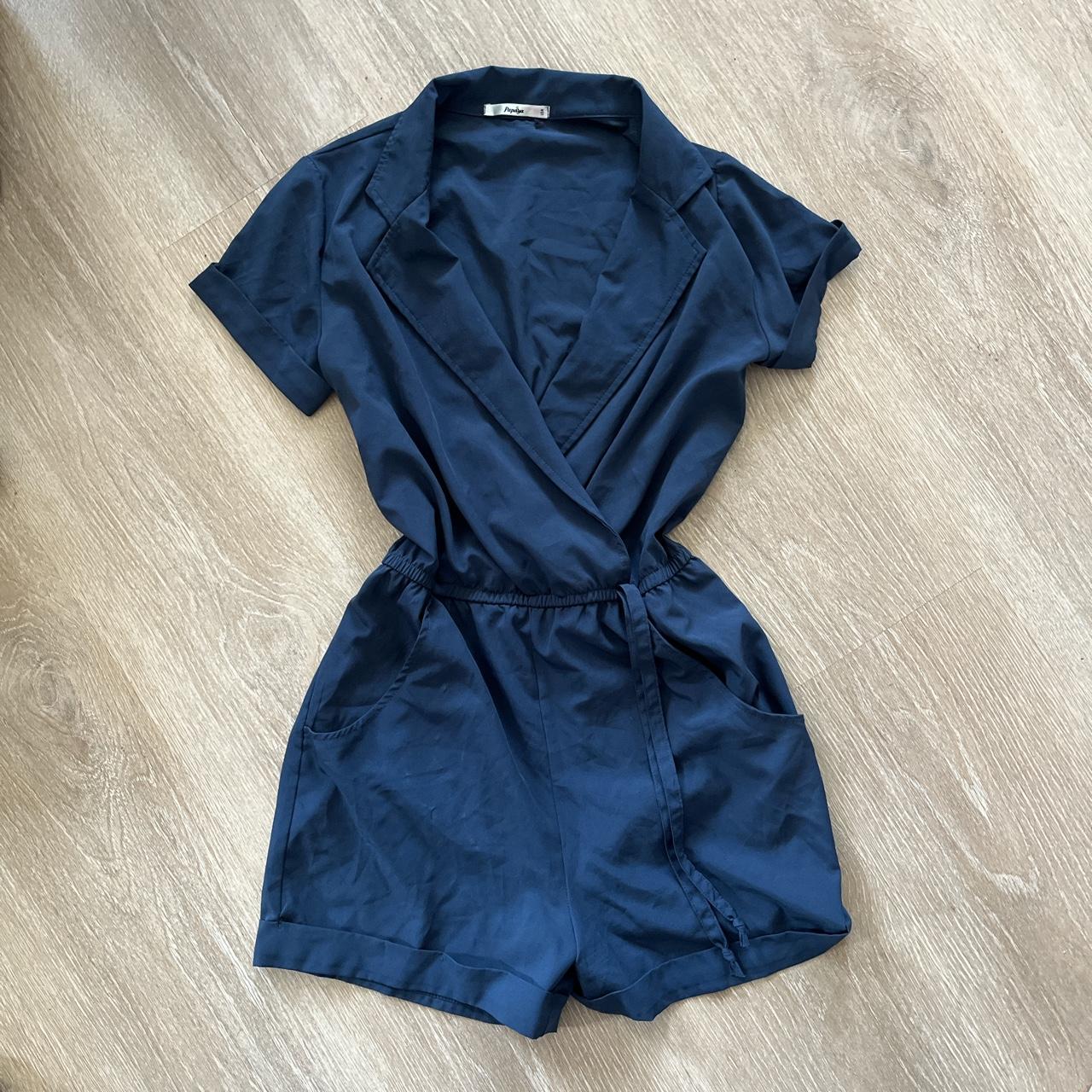 Women S Navy And Blue Playsuit Romper Depop