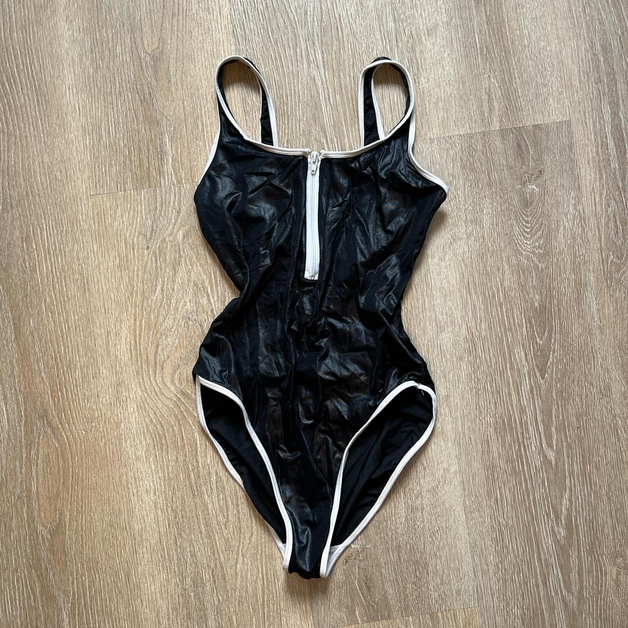 American Vintage Women's Black and White Swimsuit-one-piece | Depop