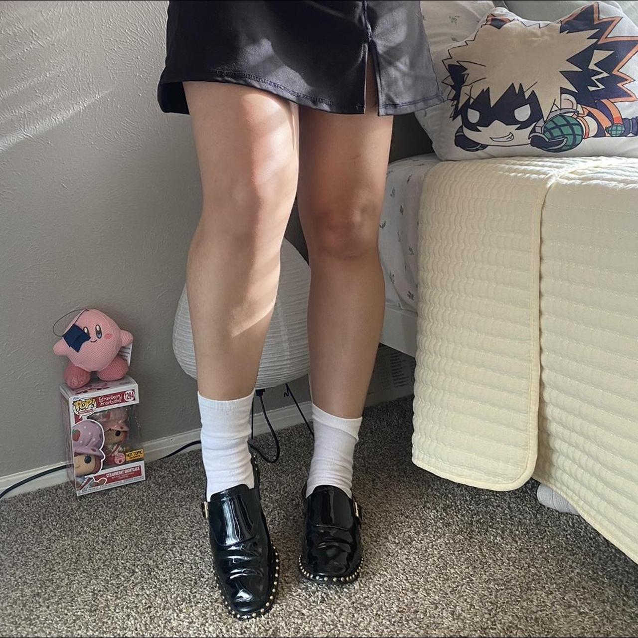 Adrianna Papell black loafers with gold detailing Depop