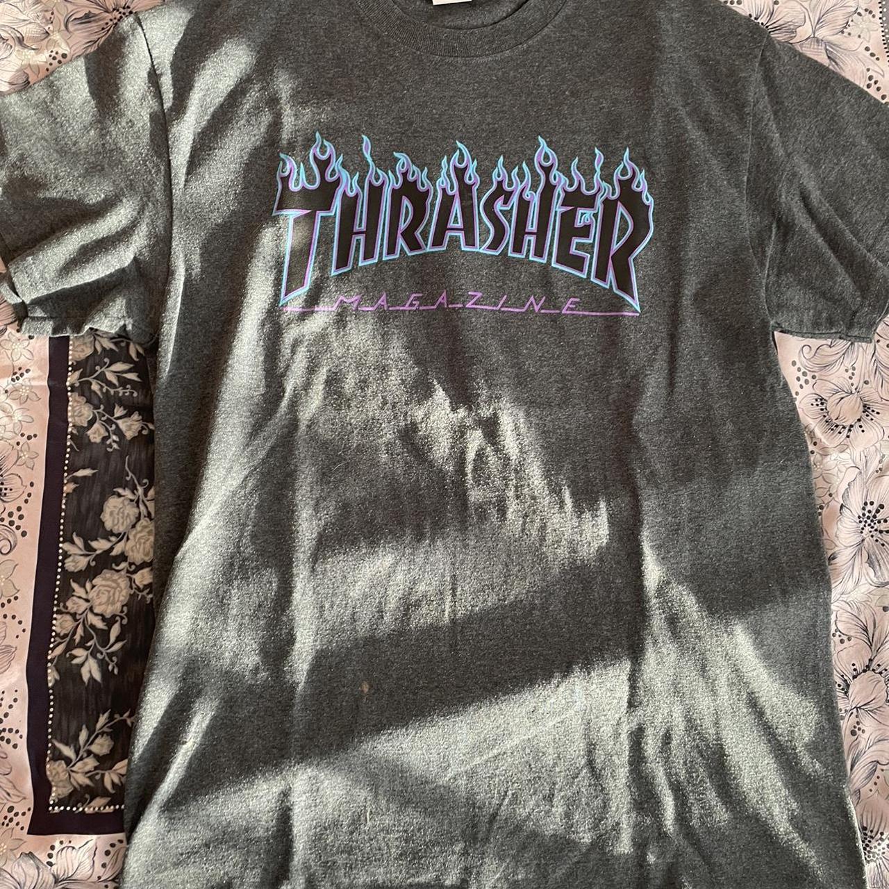 Thrasher t shirt grey cheap purple