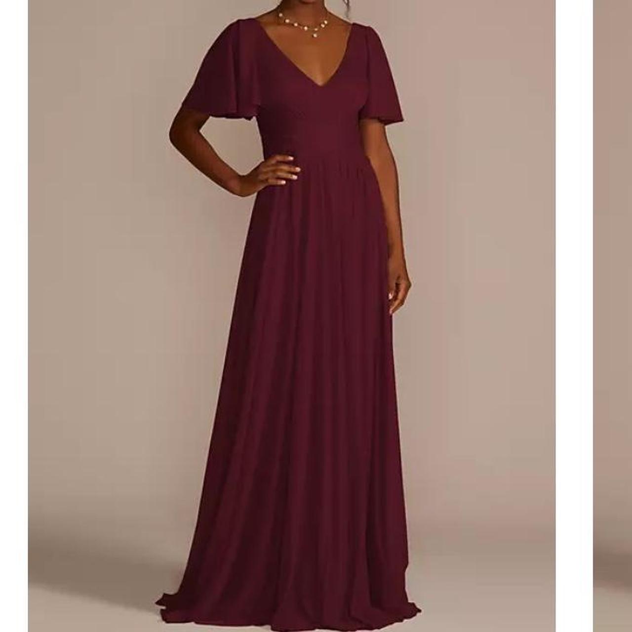 FLUTTER SLEEVE CRISSCROSS MESH BRIDESMAID DRESS