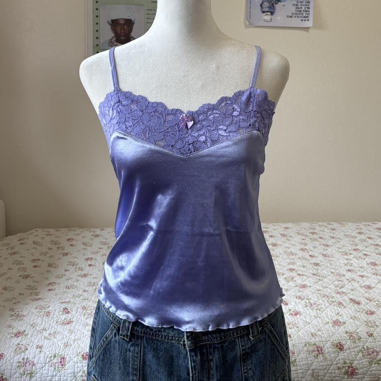 Purple satin camisole top on sale