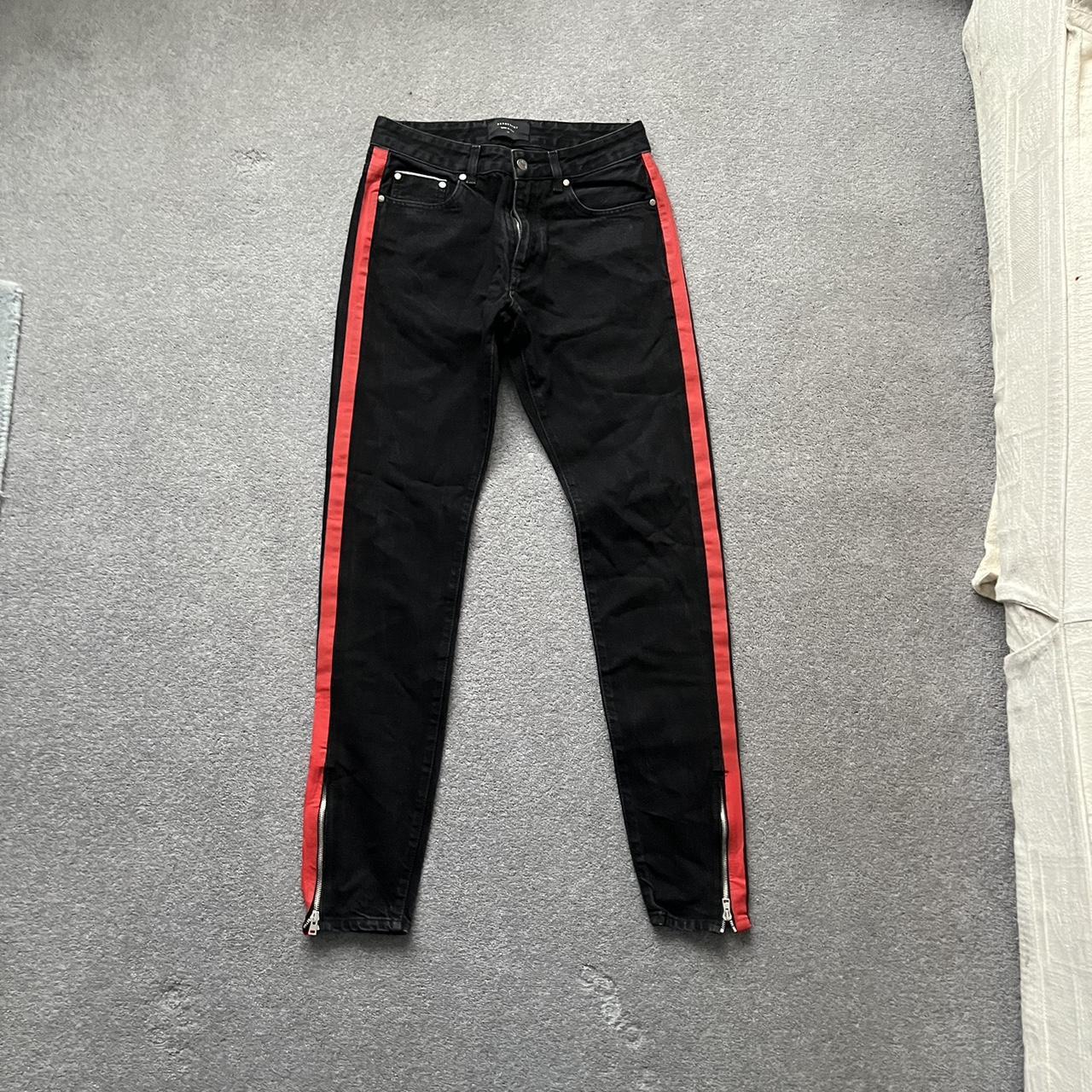 Represent Selvedge Skinny jeans in black with red. Depop