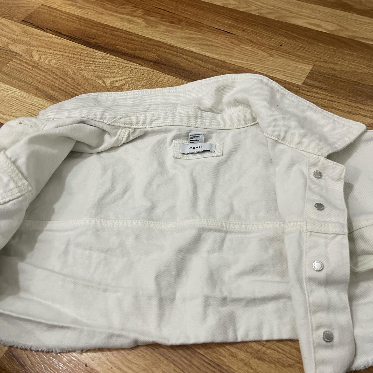 Forever 21 white cropped denim jacket #forever21... - Depop