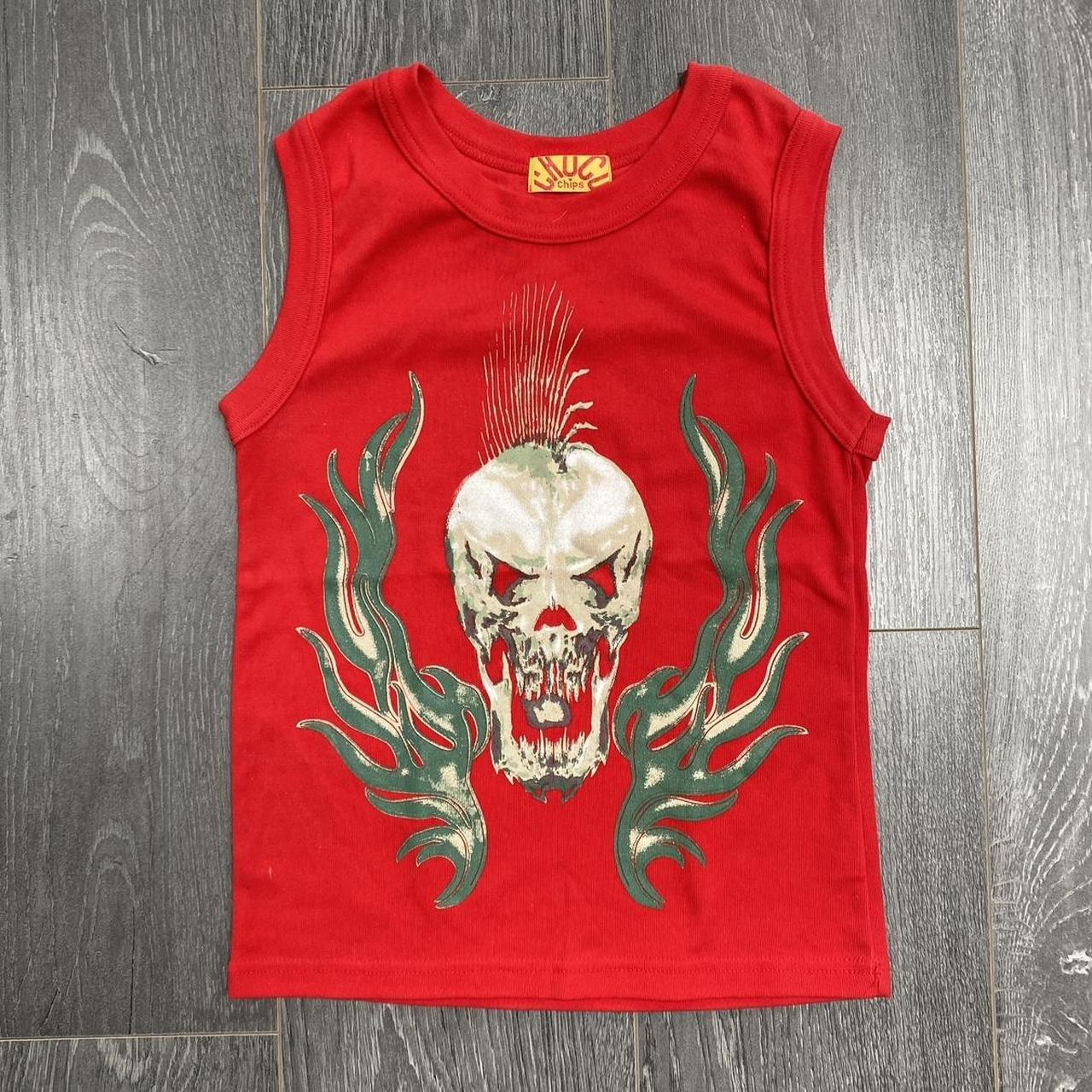 vintage mall goth skull vest graphic tank top XS ☆ ☆... Depop