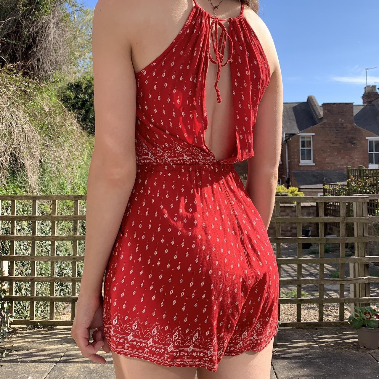 ️cutest Red Halterneck Playsuit With Henna Print Depop