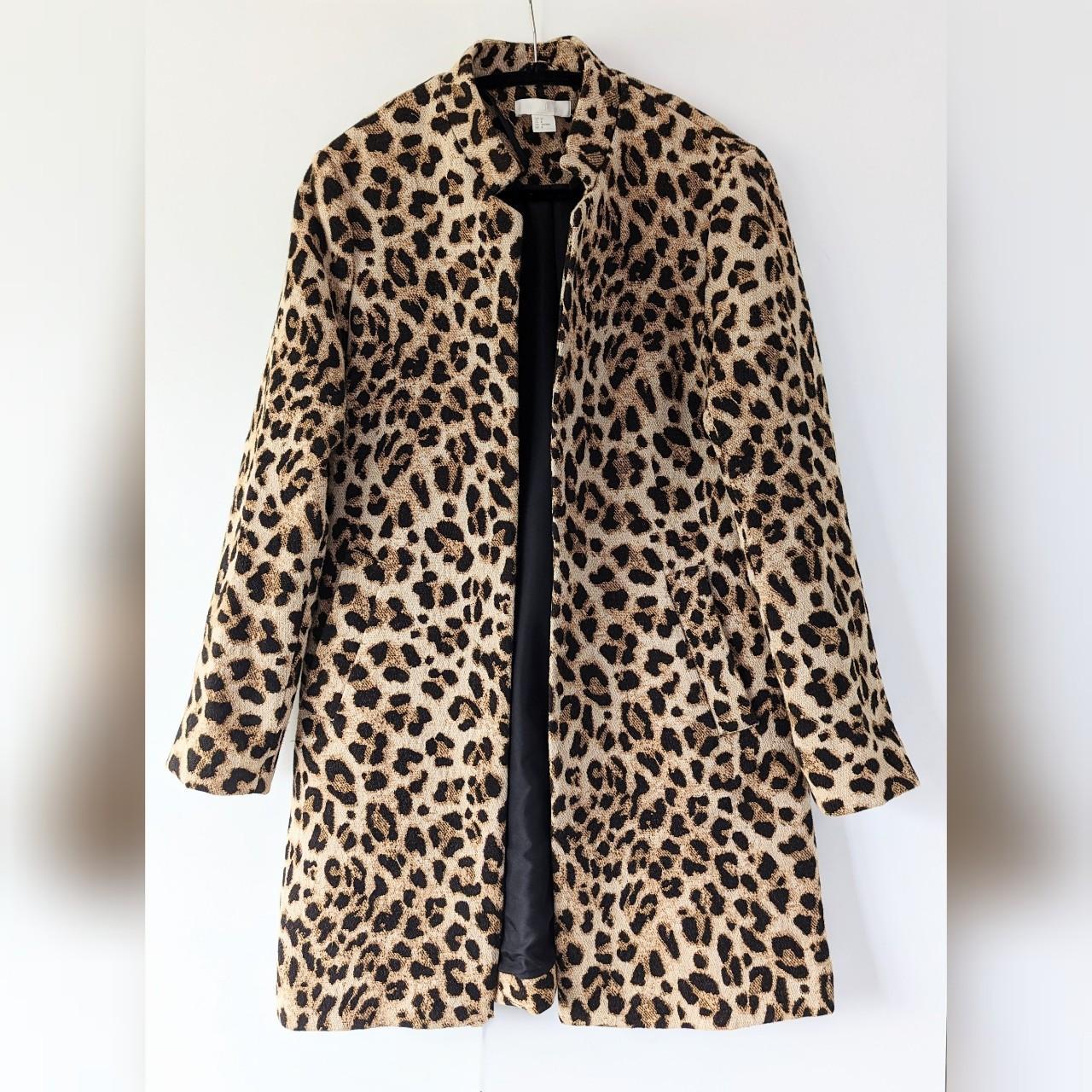 H&M Leopard Print Short Winter Coat, Size Medium,... - Depop