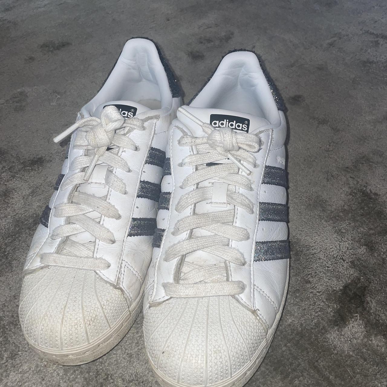 Adidas Superstars with holographic stripes. Depop