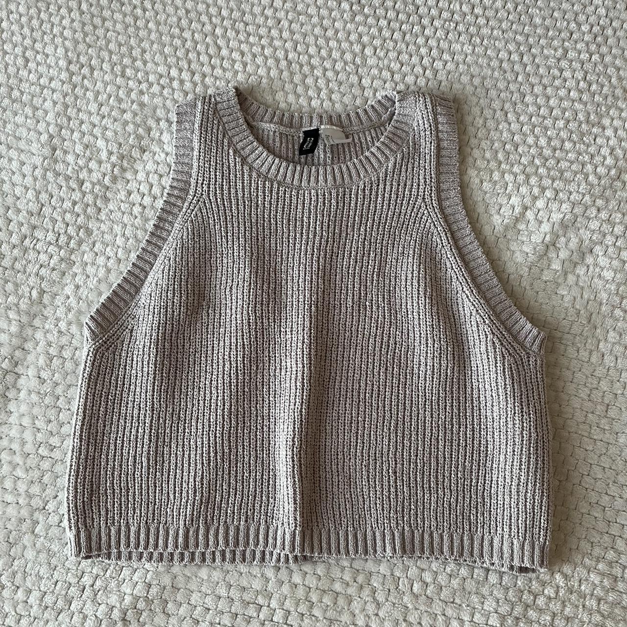 H&M light beige crochet knit sleeveless cropped tank... - Depop