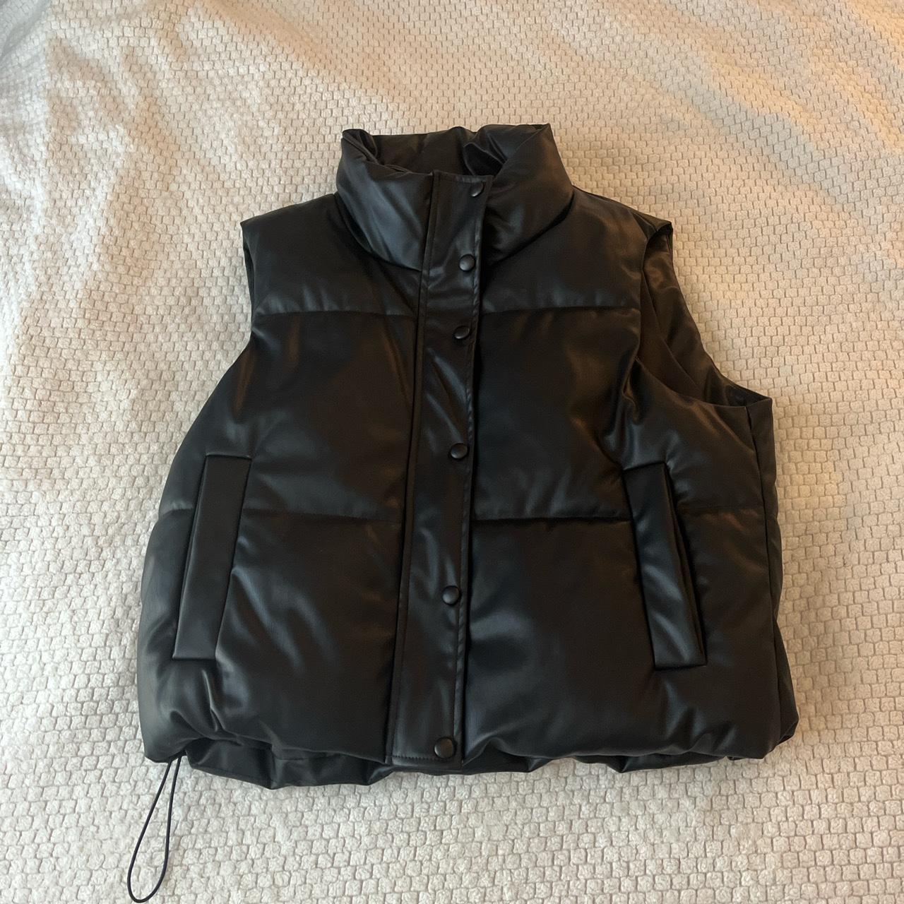 SHEIN black puffer vest in a faux matte leather /... - Depop