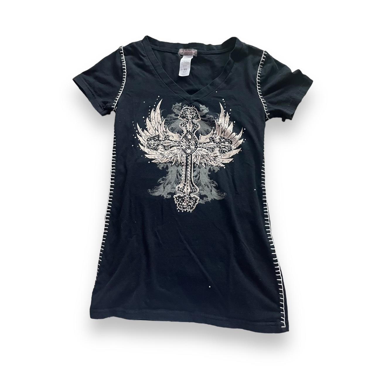 cyber y2k top super cute black grunge t-shirt with | Depop
