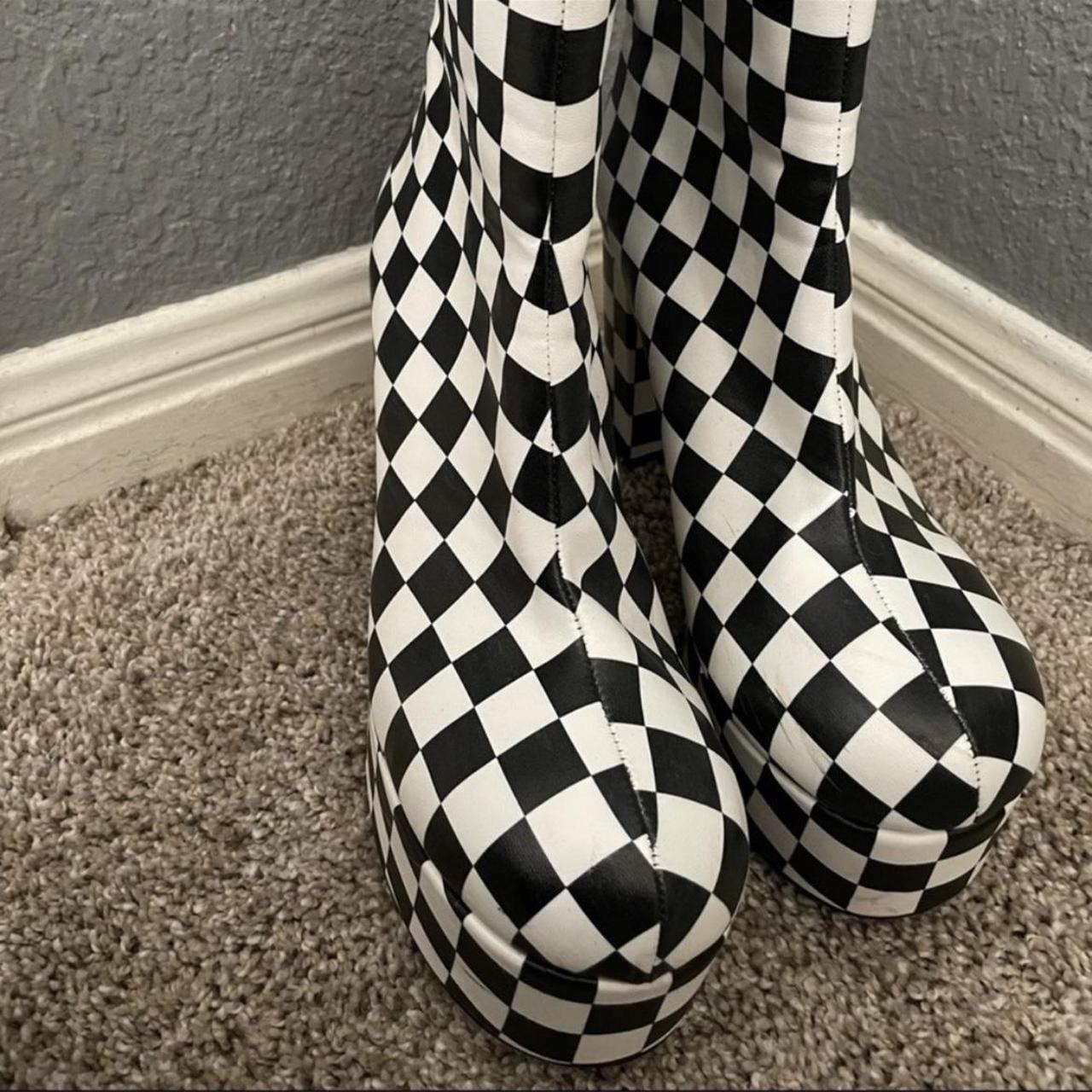 Dolls Kill Women's White and Black Boots Depop