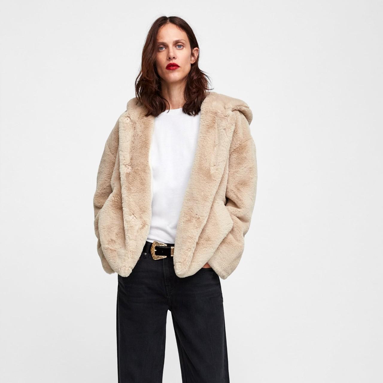 Zara Fur Jacket Women's FAUX FUR JACKET ZW COLLECTION Ecru