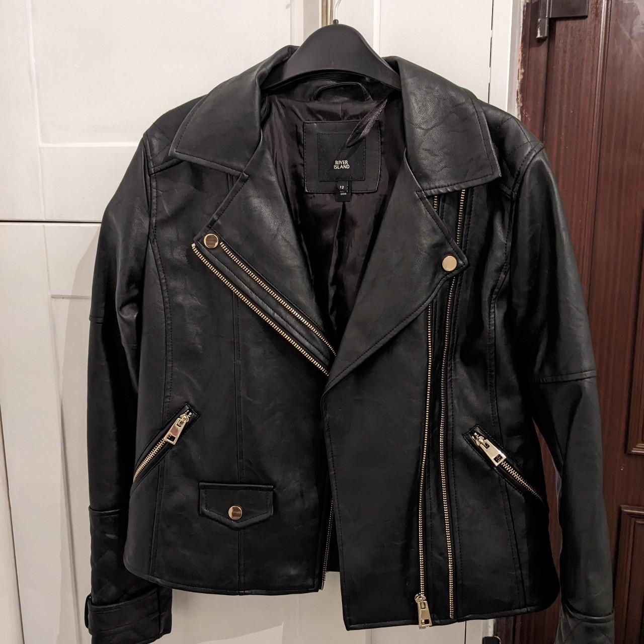 River island black quilted hot sale faux leather biker jacket