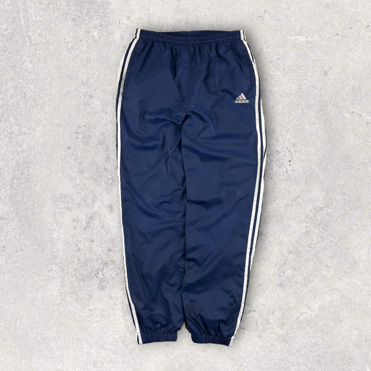 Vintage 90s Adidas Baggy Tracksuit Bottoms Navy... - Depop