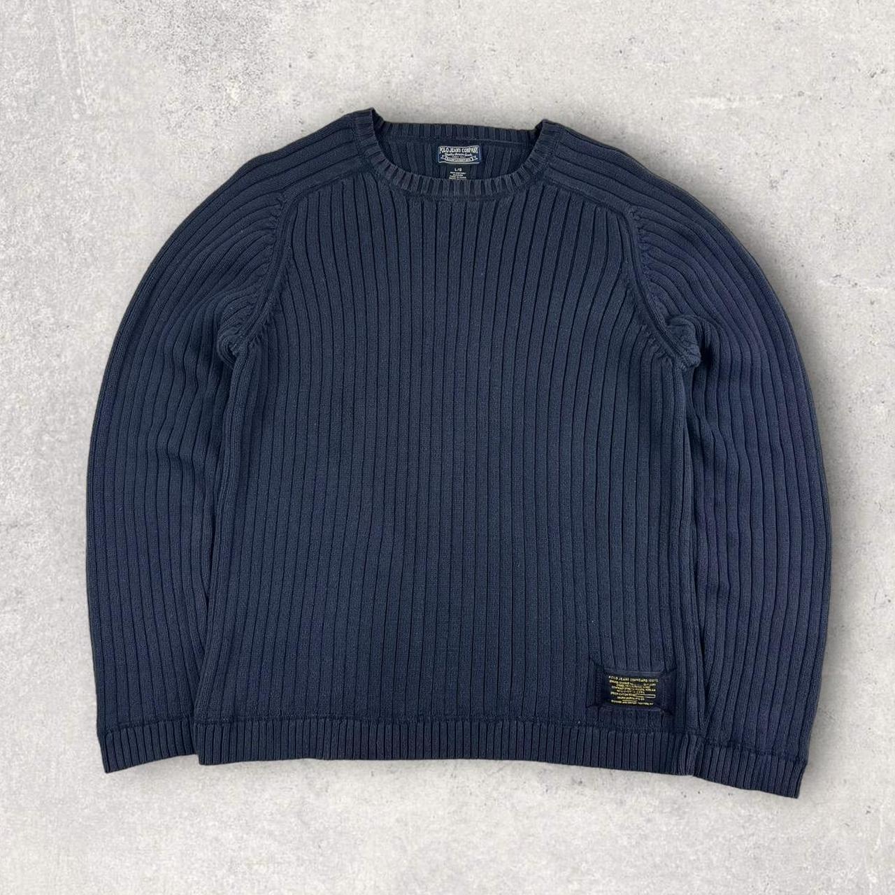 Vintage 90s Ralph Lauren Polo Jeans Ribbed Knit Navy... - Depop