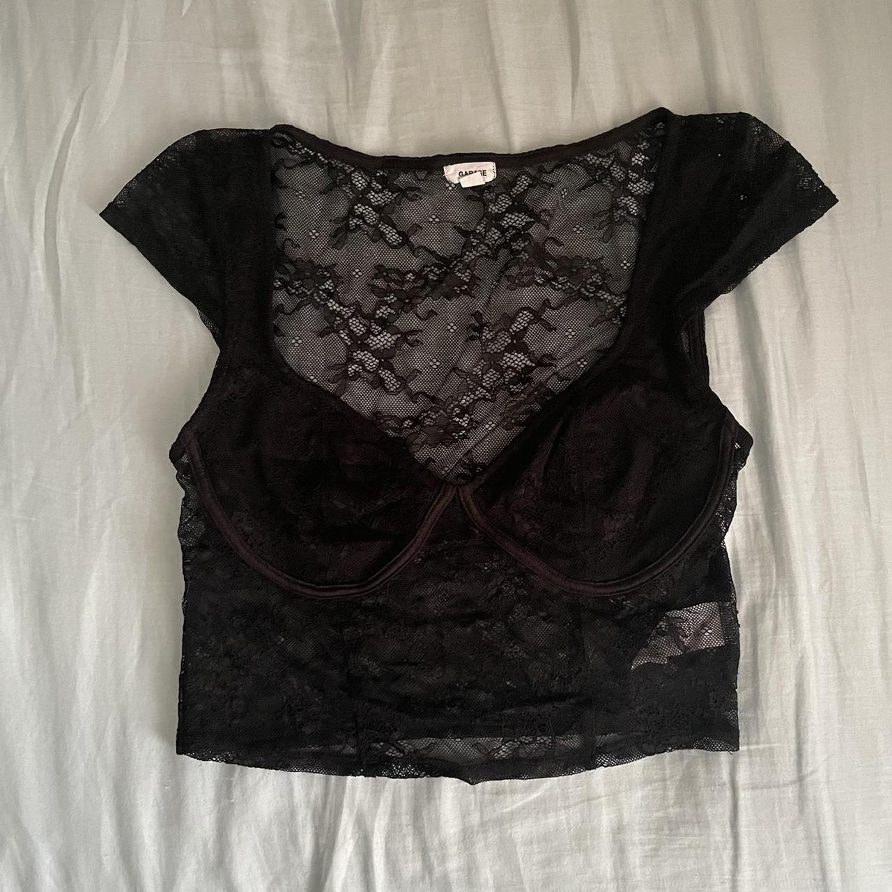 black lace sweetheart line top size: medium brand:... - Depop