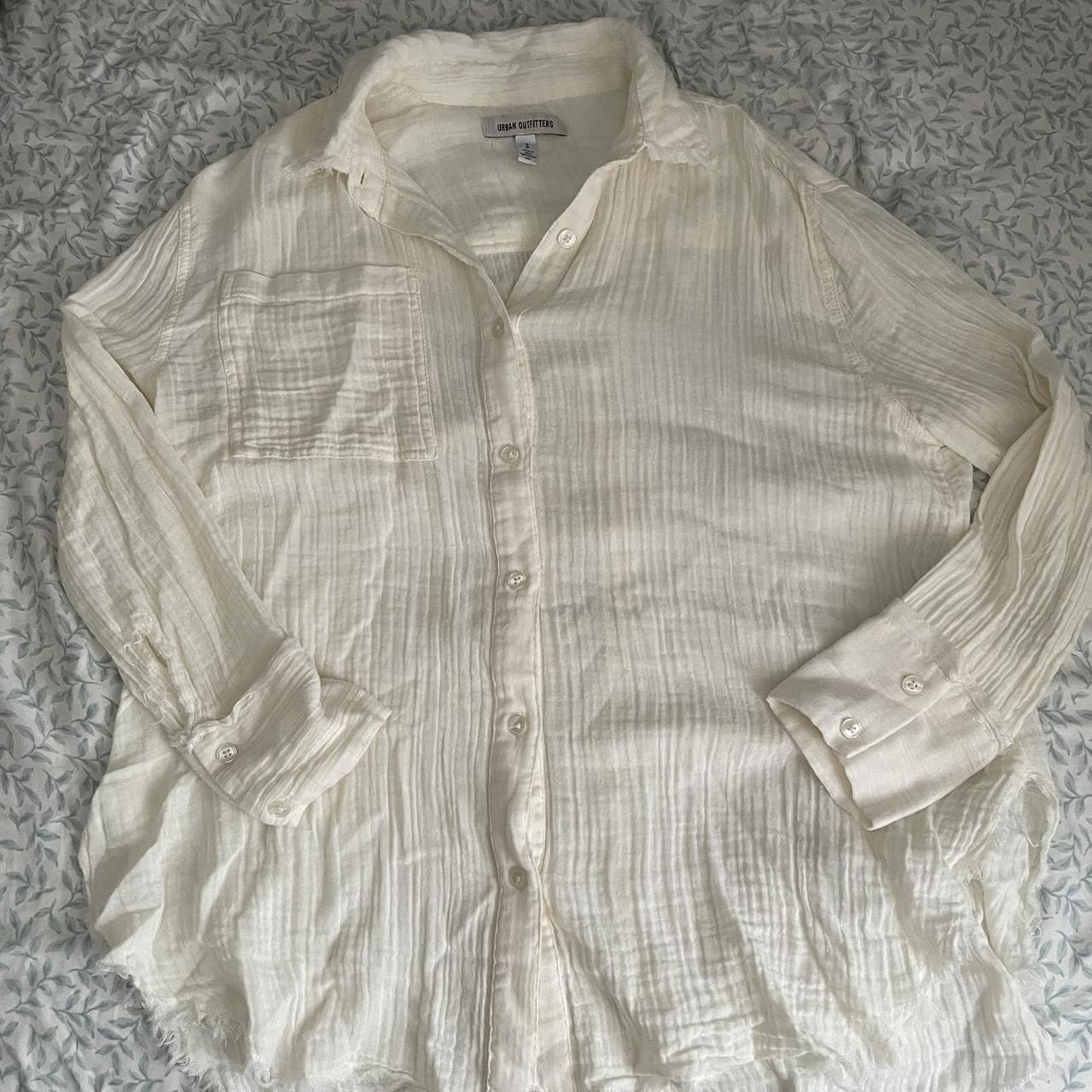 white oversized cotton button down size:... - Depop