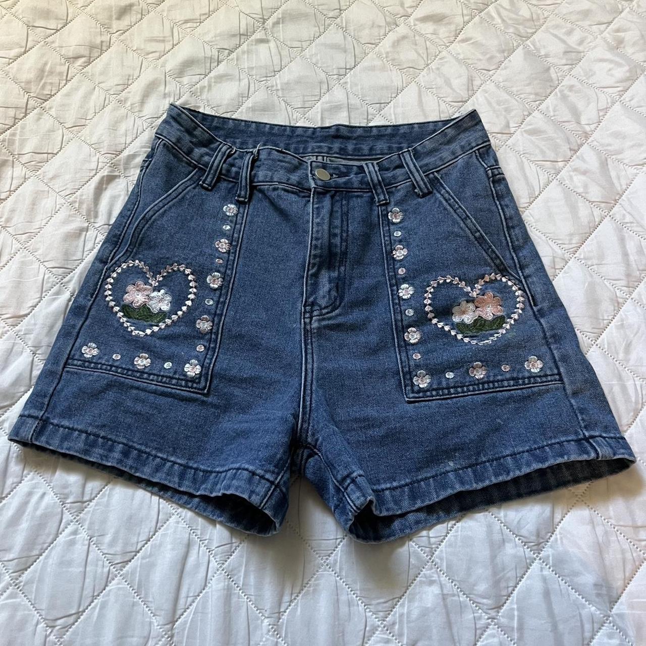 Coquette jean embroidered shorts🎀🤍 — So cute they... - Depop