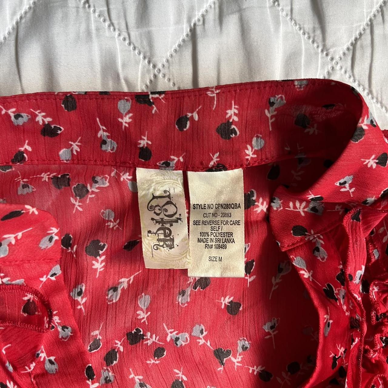 Red flower print blouse — Has ruffles, buttons, and... - Depop