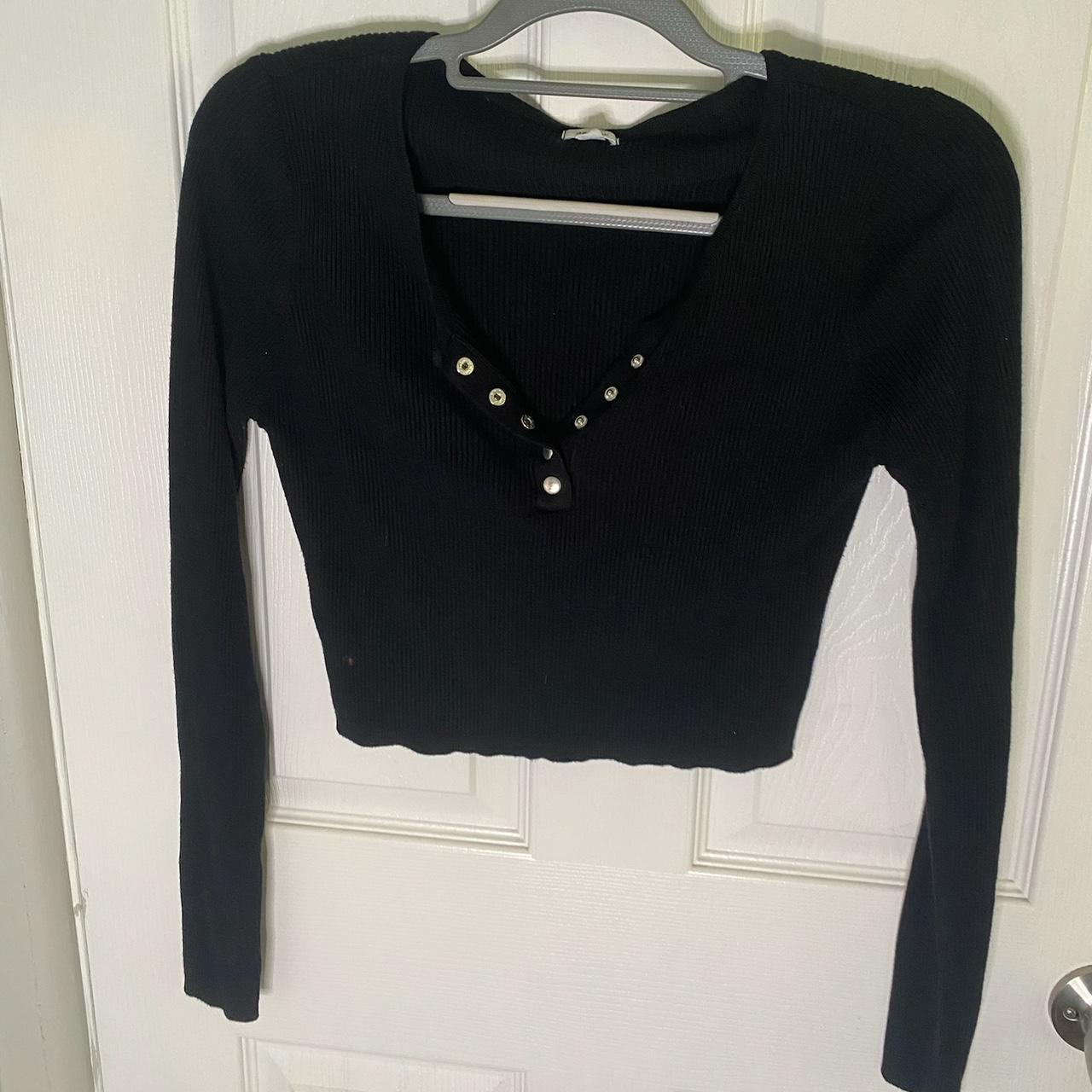 Garage Black ribbed long sleeve crop top w snap... Depop