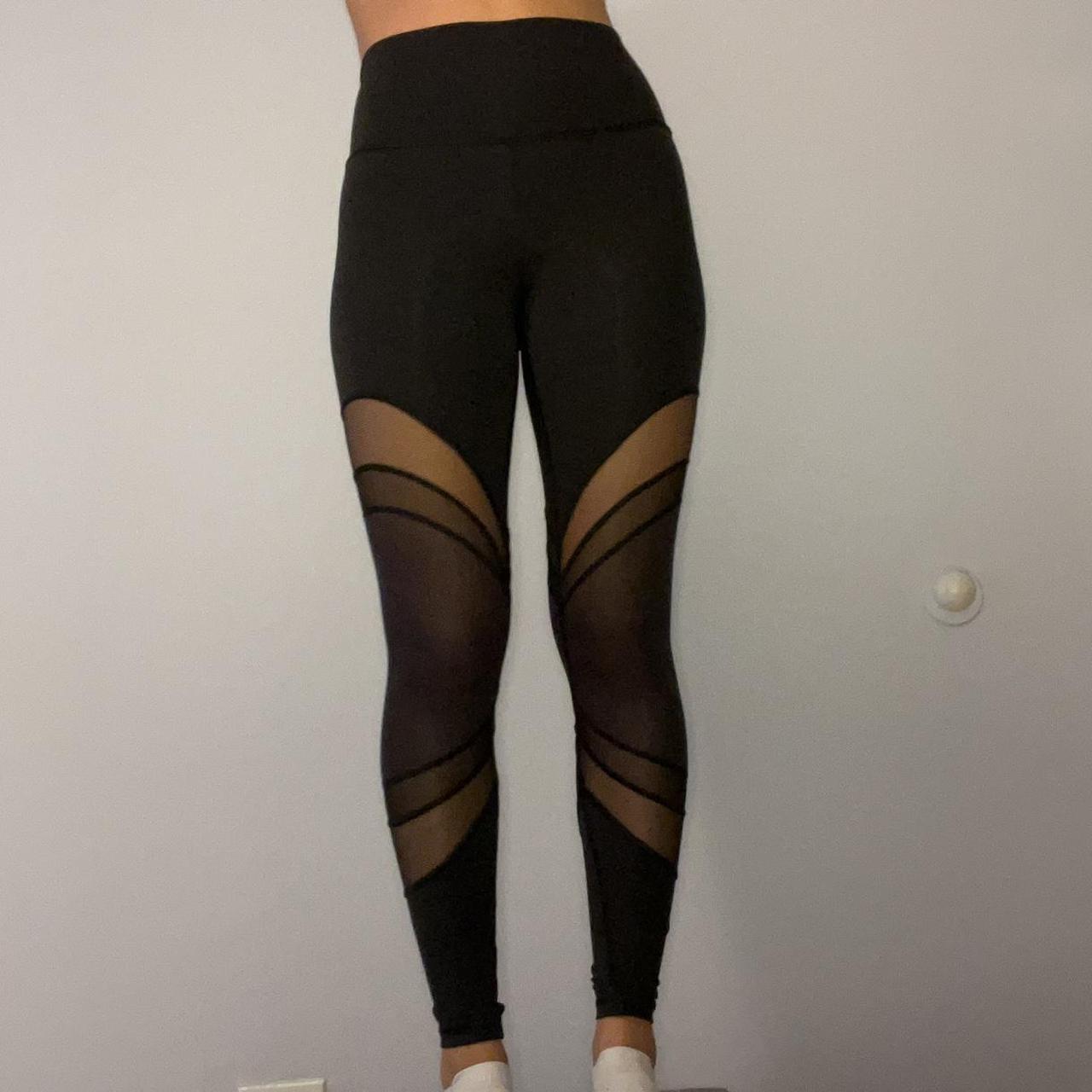 Black lululemon leggings with mesh cutouts Perfect - Depop