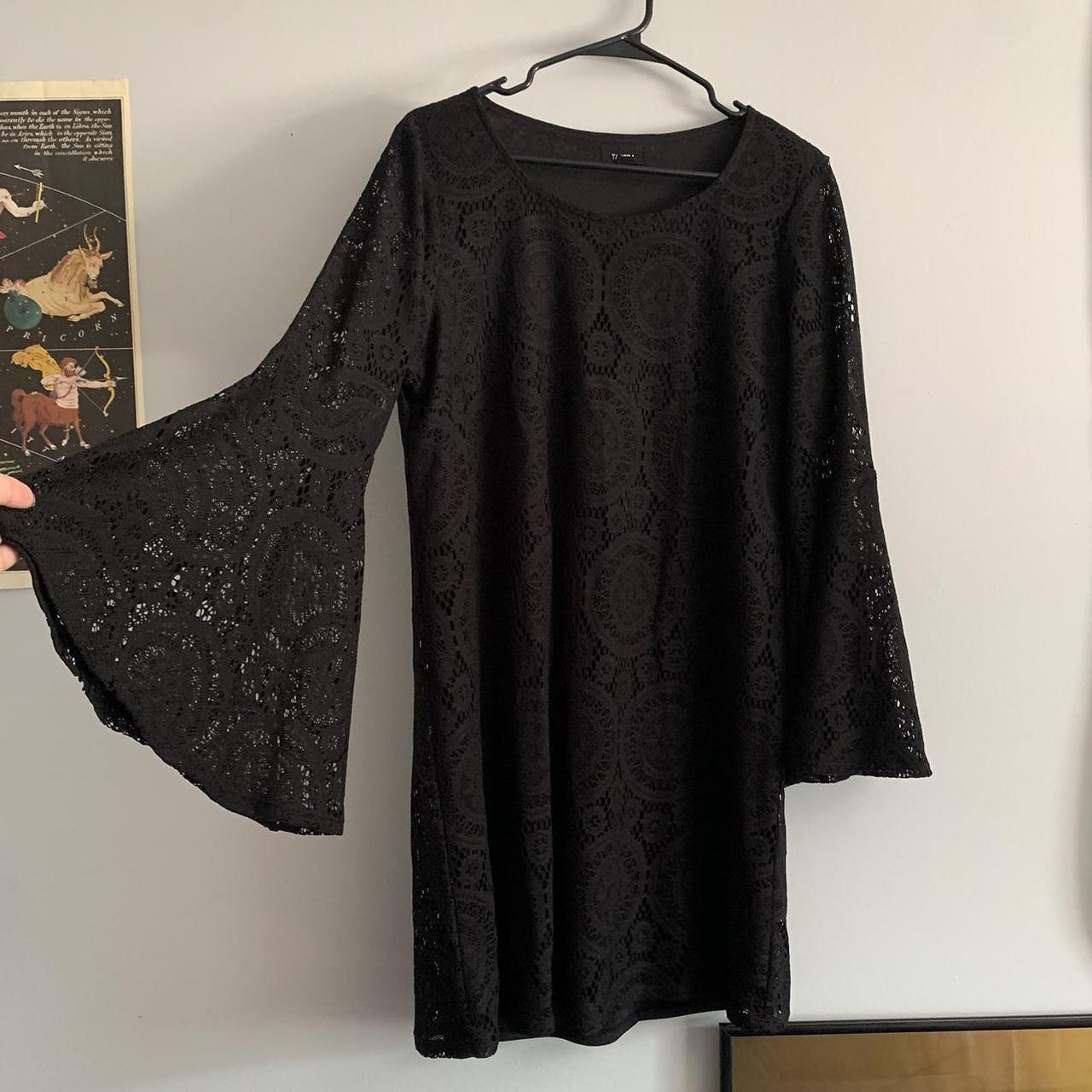 black lace bell sleeve dress size large brand new,... - Depop