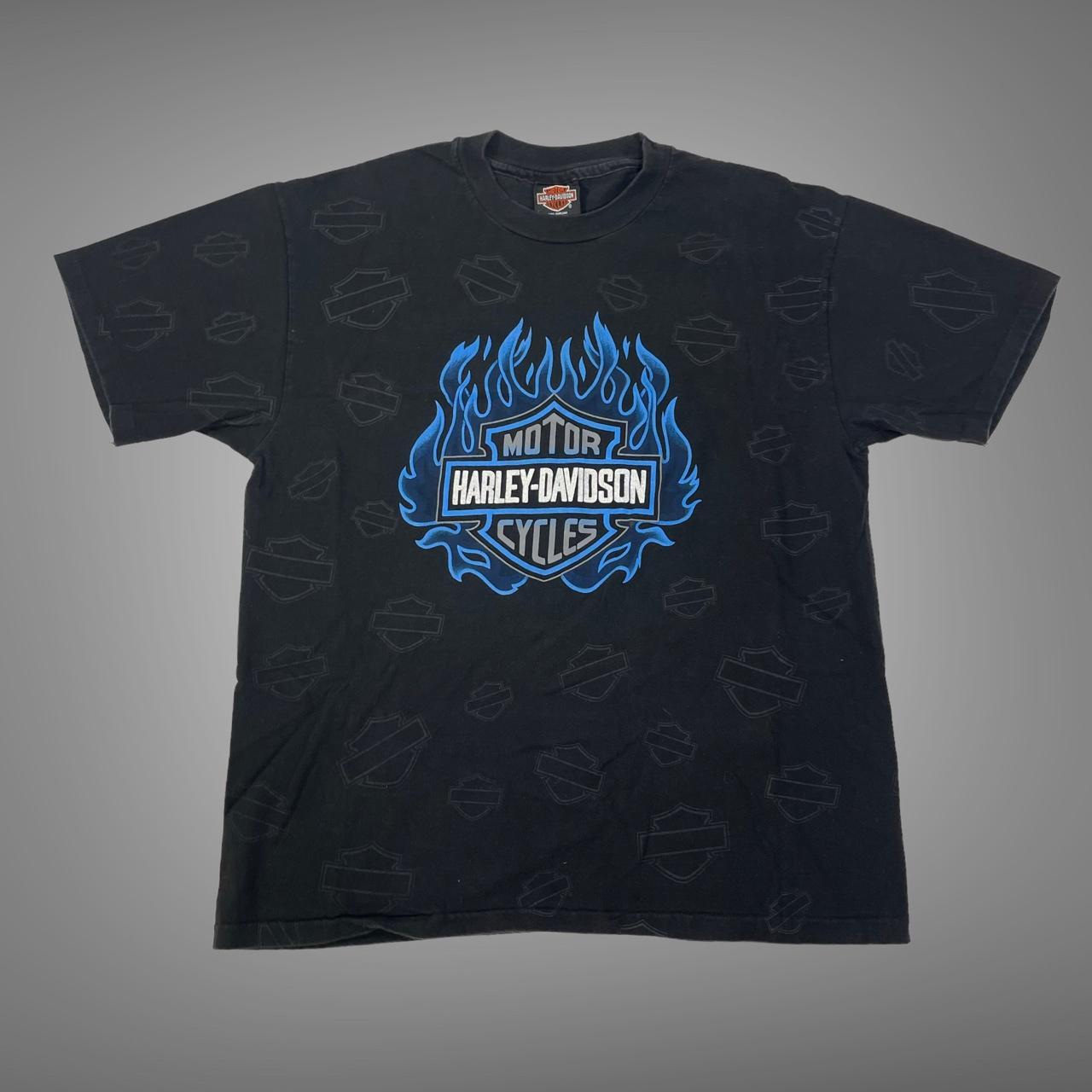 Vintage 90s Harley Davidson blue flame t shirt Mens... Depop