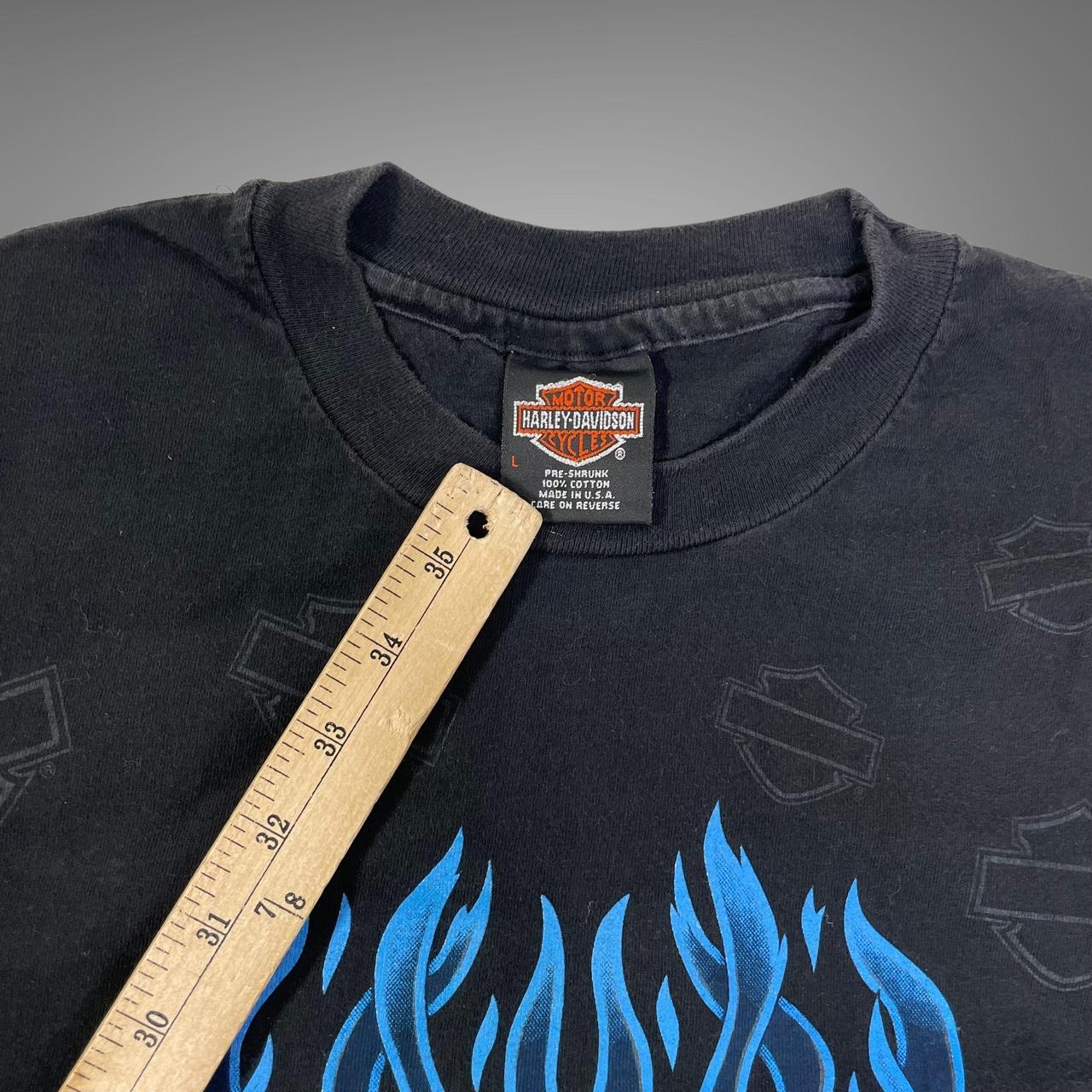 Vintage 90s Harley Davidson blue flame t shirt Mens... - Depop