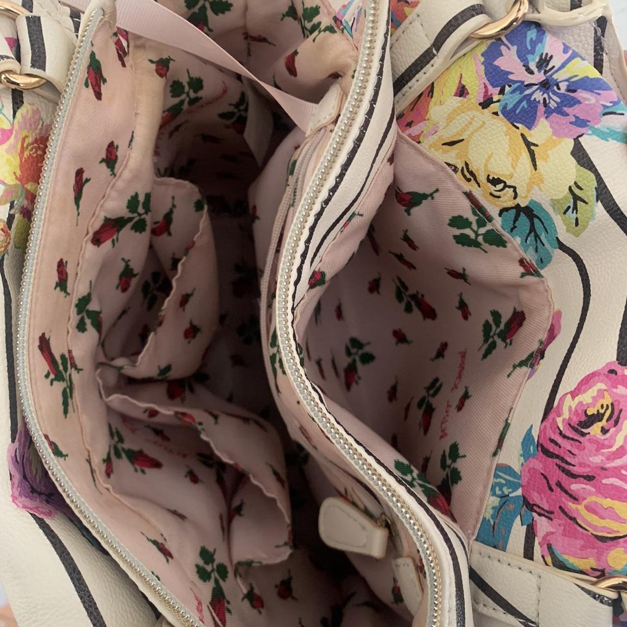 Betsey Johnson hand bag Floral print with stripes,... - Depop