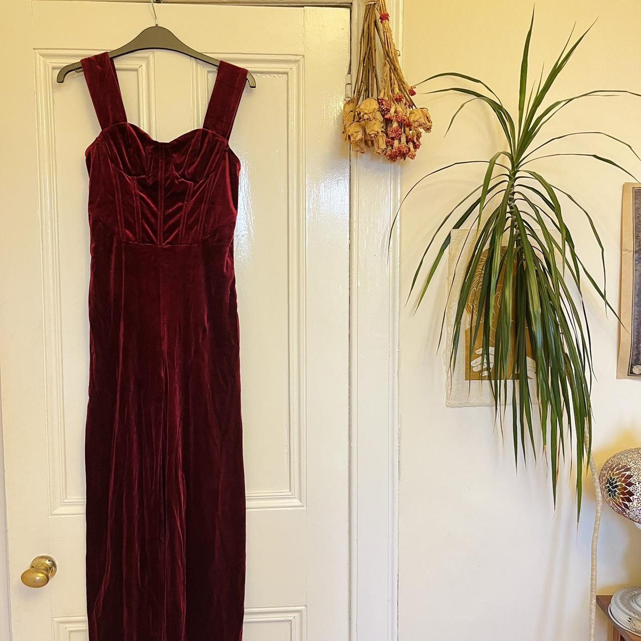 Cider burgundy velvet jumpsuit, size small,... Depop