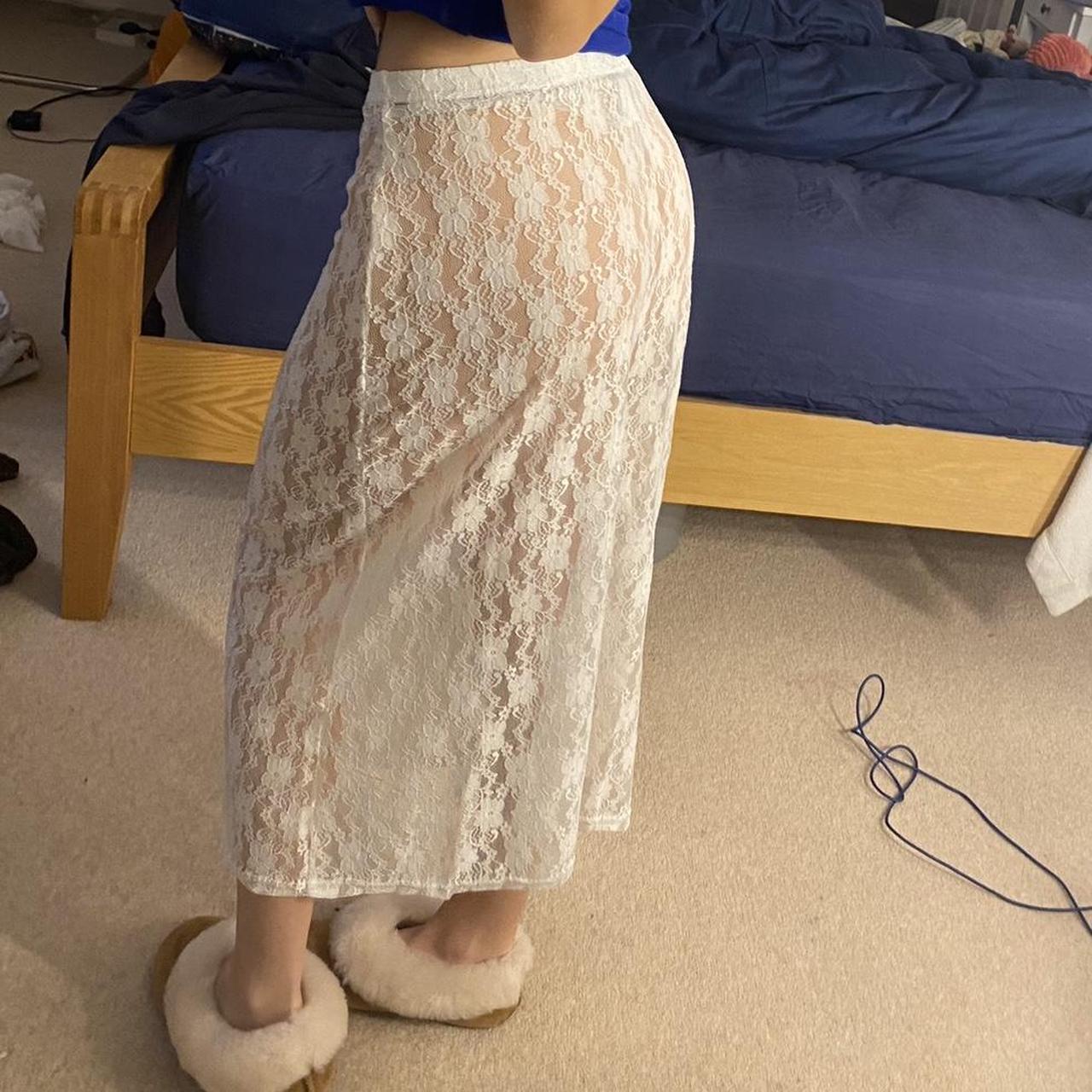 white lace sheer skirt🍓 size small seen on... Depop