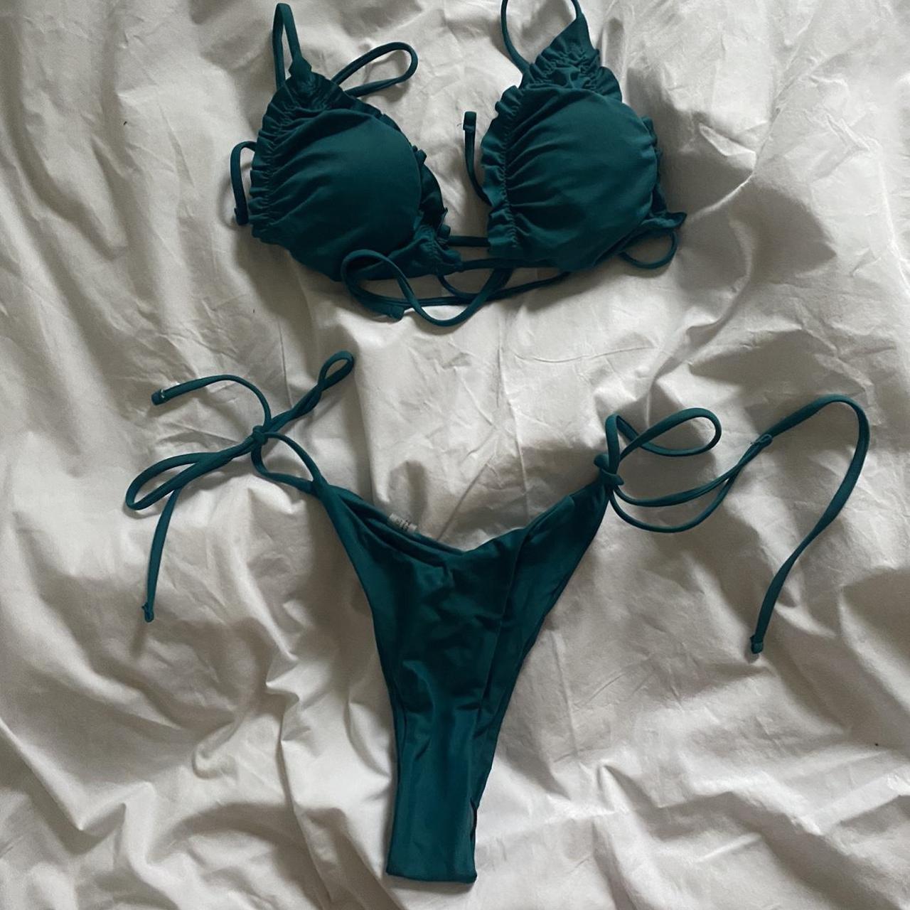 Shein green turquoise triangle bikini tie sides... Depop