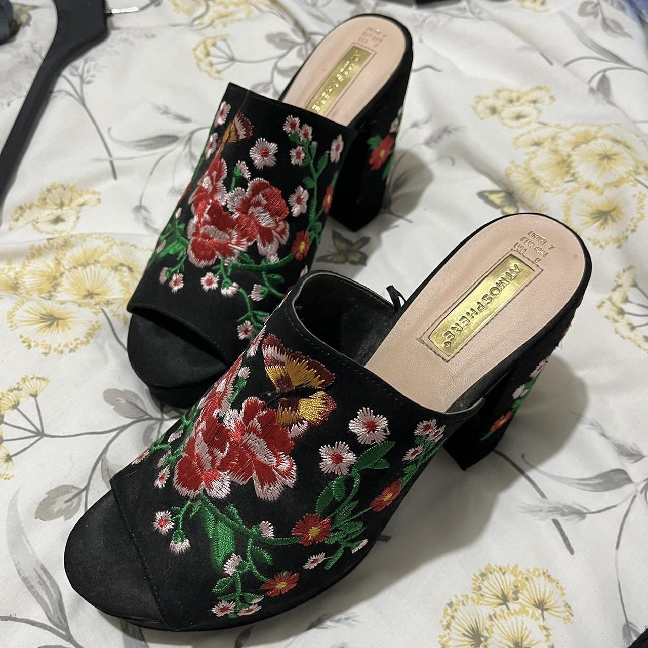 Floral open toe ankle boots Worn twice Size 6... - Depop