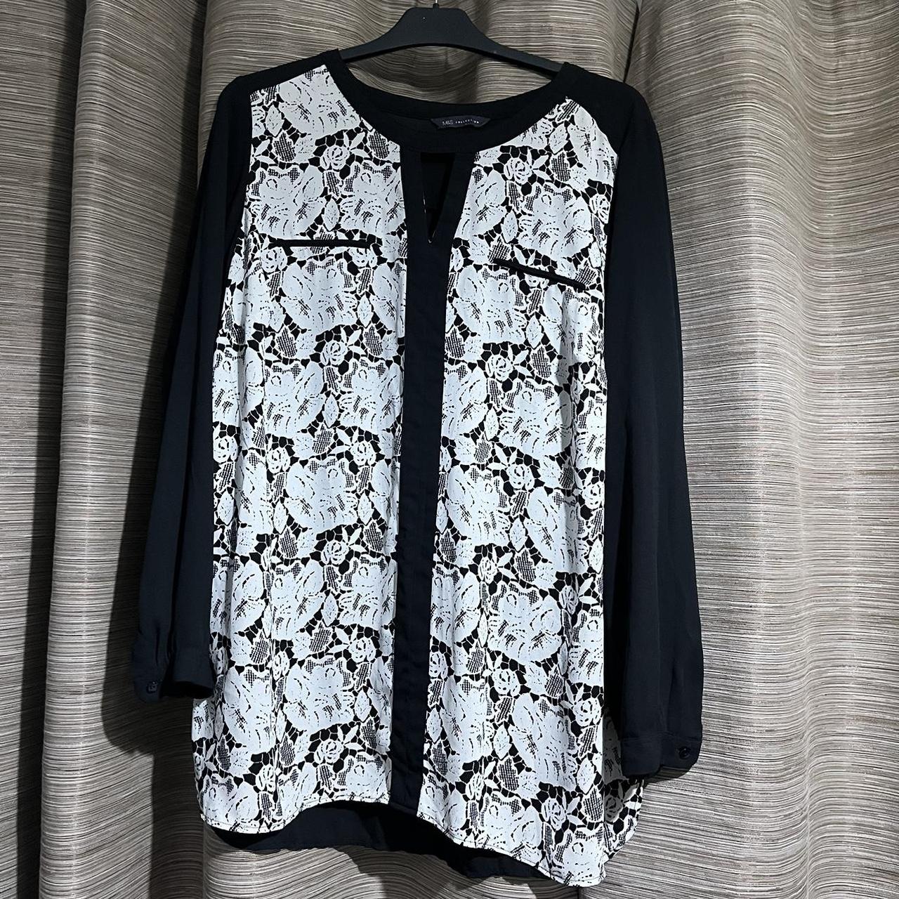 Black and white blouse Never worn M&S 18... - Depop