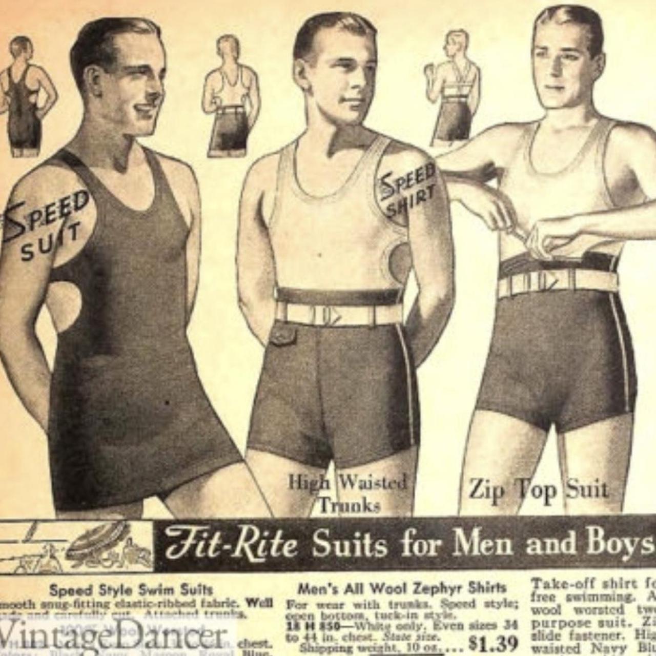 Mens Retro One Piece Swimsuit Historical Swimsuits One Piece