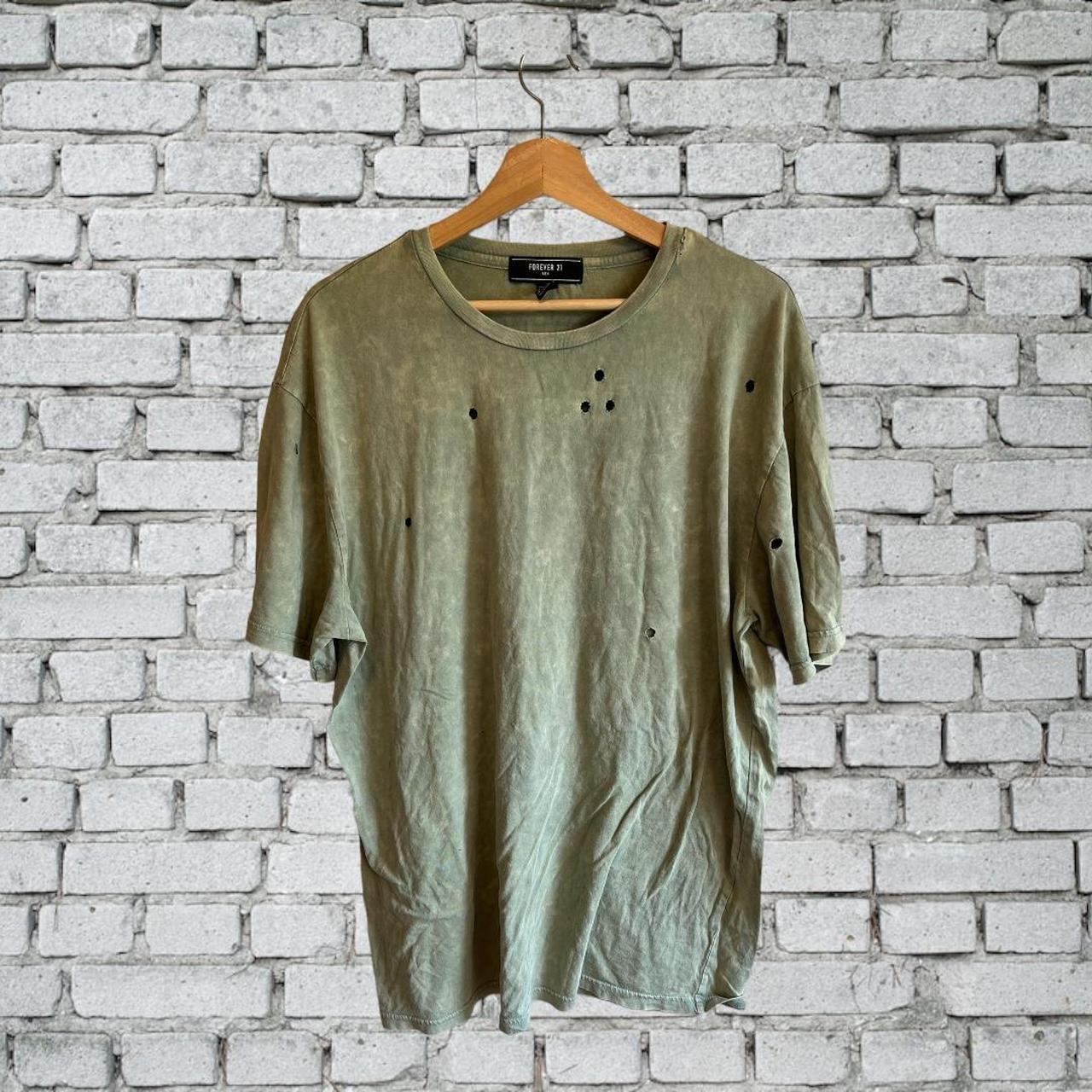 Distressed Forever 21 green T Shirt Oversized Longline - Depop