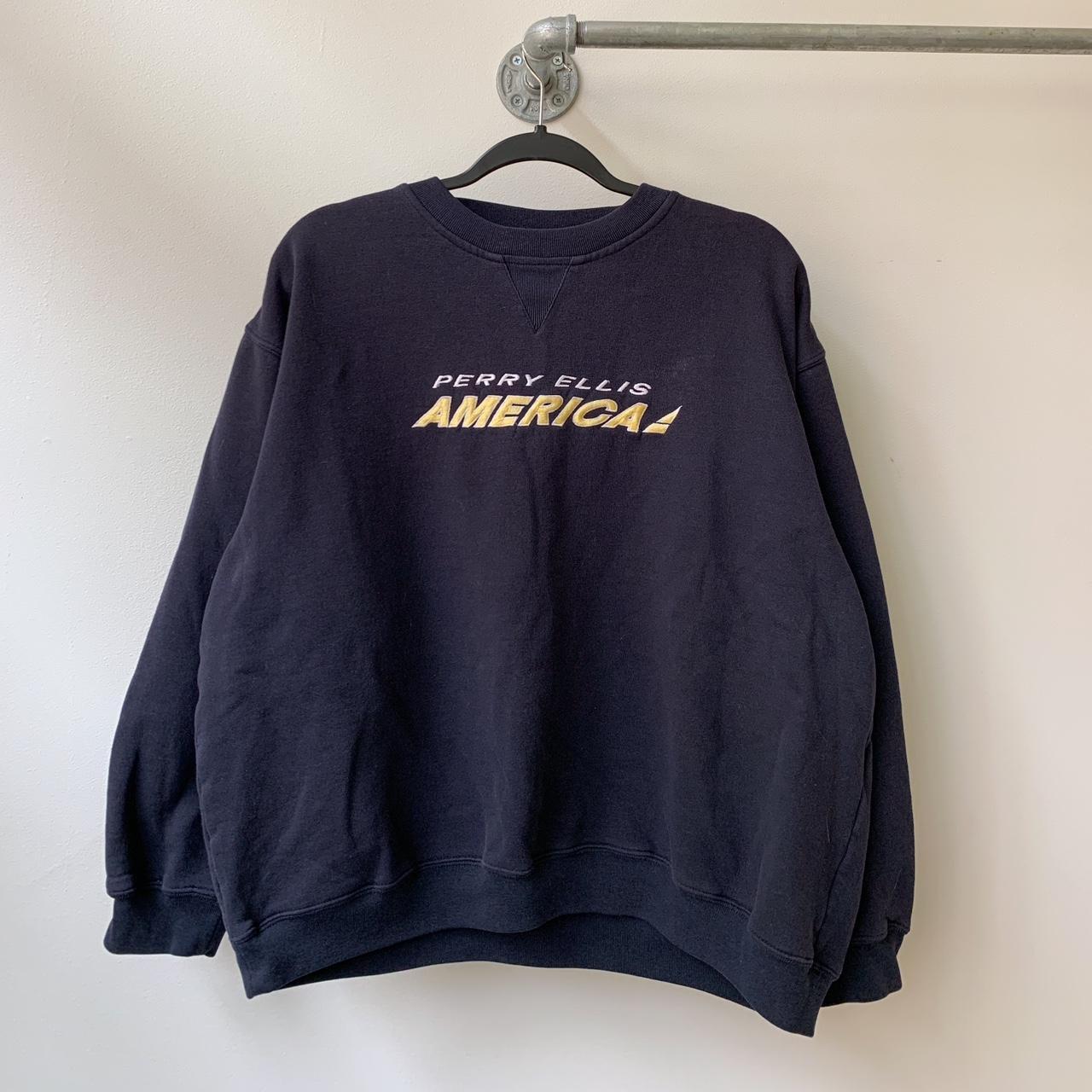 Perry Ellis Men's Yellow and Navy Sweatshirt | Depop