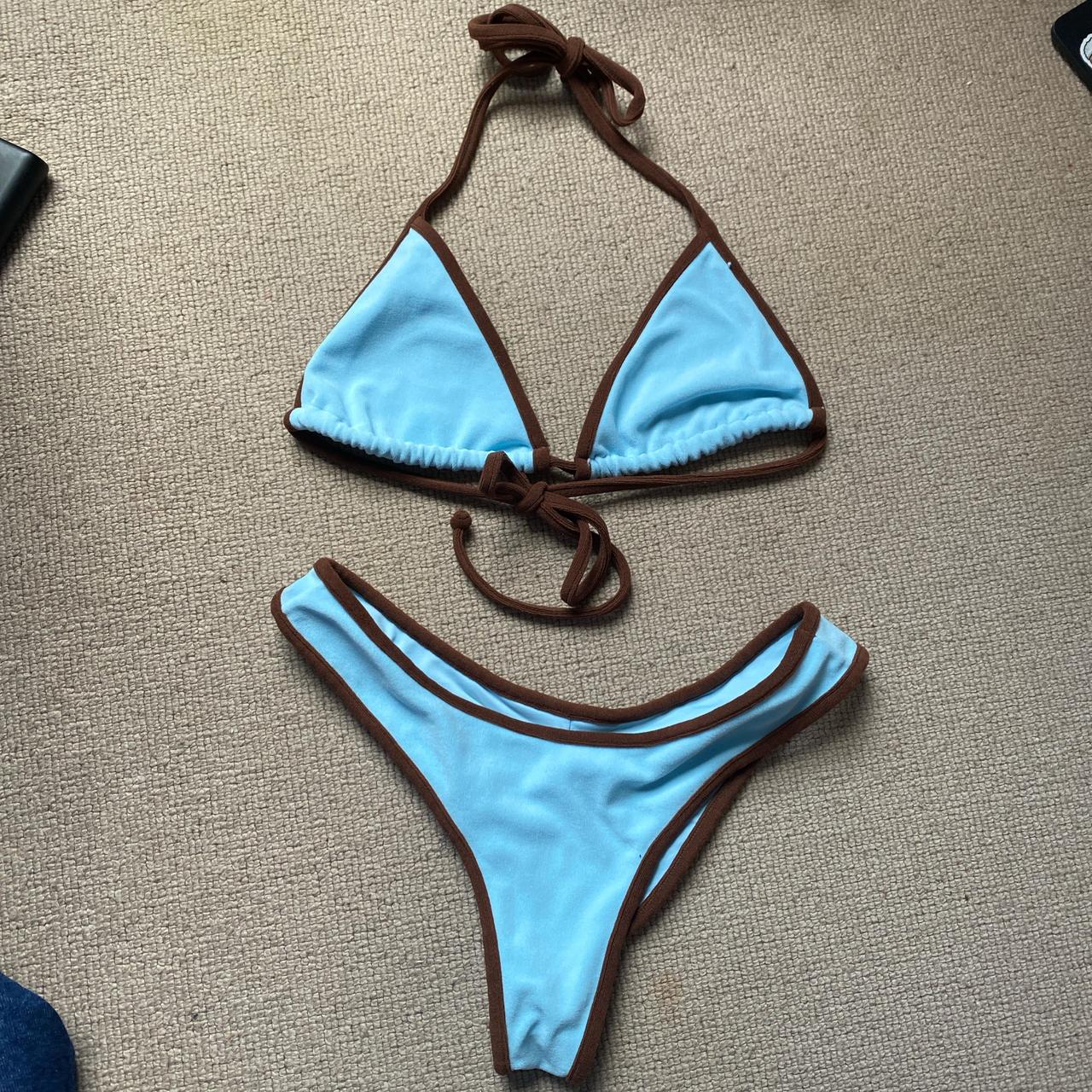 Super cool velvet blue and brown bikini from... Depop