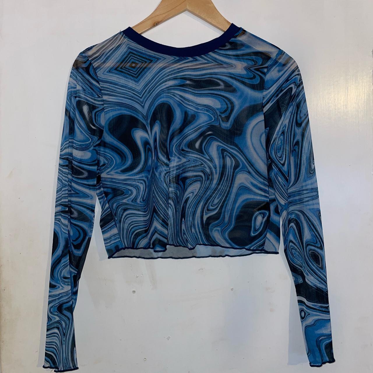 blue mesh crop top size XL - fits a size 16 worn a... - Depop