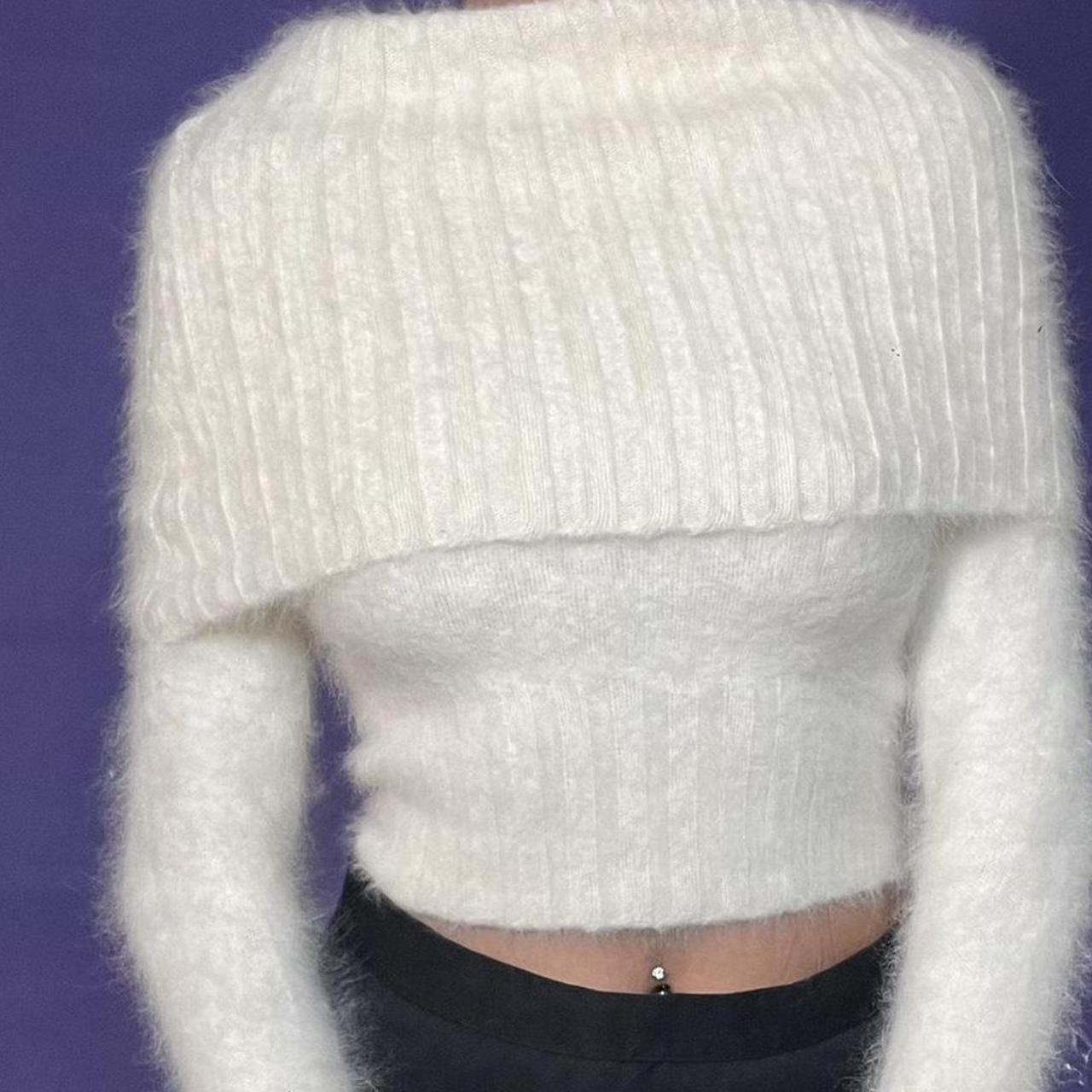 Bebe Sweater Turtleneck Cream Fuzzy Wool Women’s... Depop