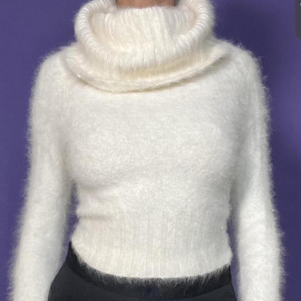 Bebe Sweater Turtleneck Cream Fuzzy Wool Women’s... Depop