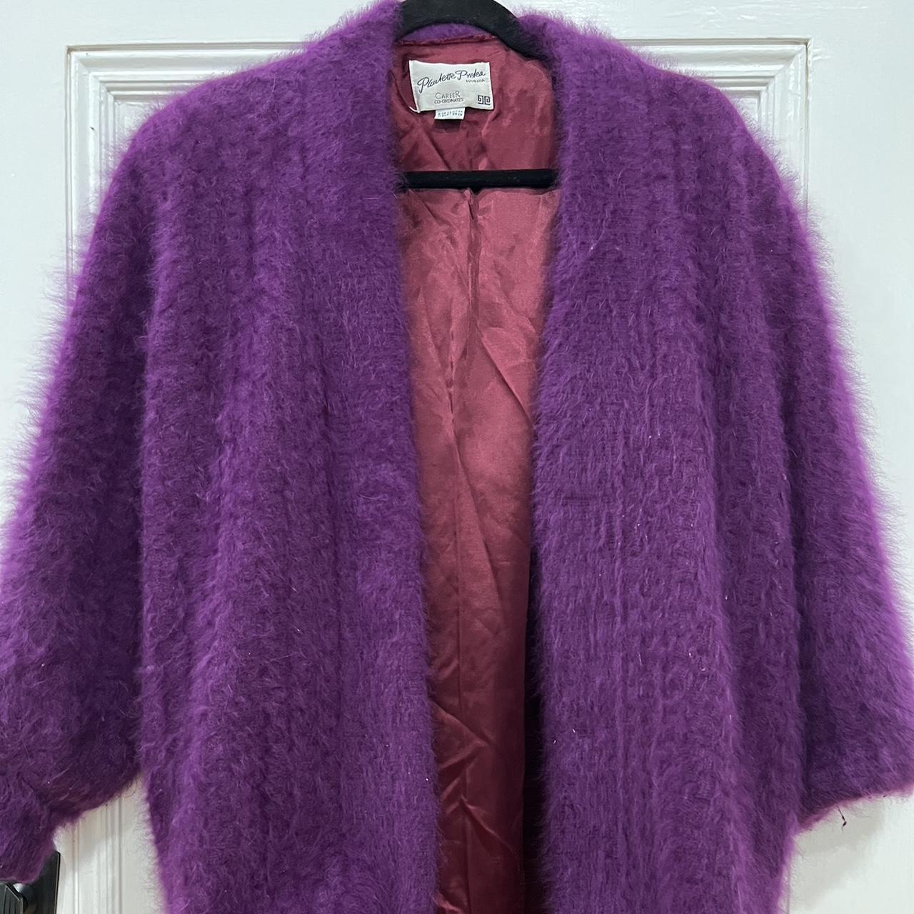 #Vintage Angora Blend Coat, Purple Lined Oversize... - Depop