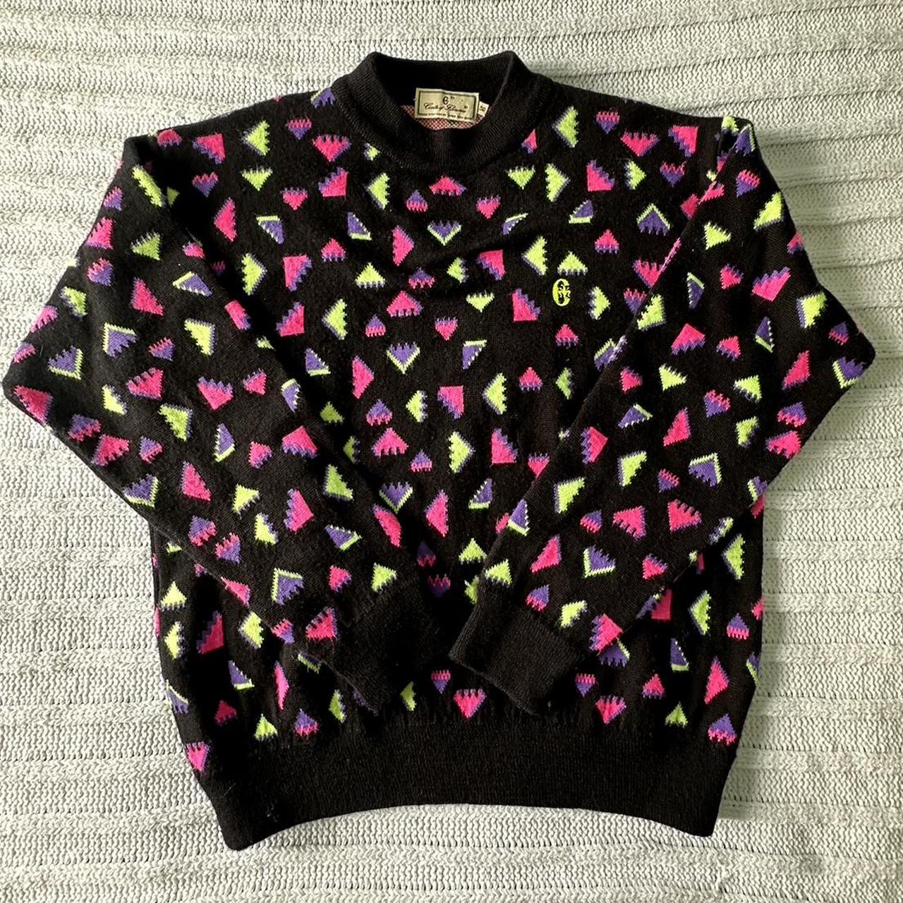 vintage 80s black and neon ski sweater two small. Depop