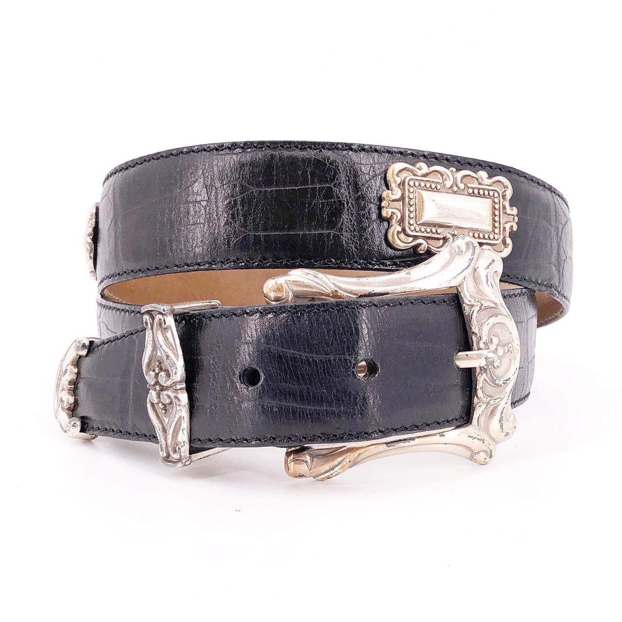 Fossil Women's Black and Silver Belt Depop